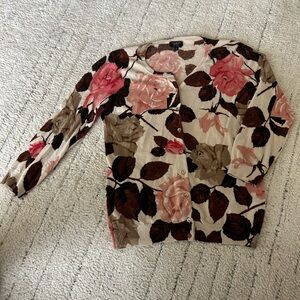 Floral Cardigan with Pink and Brown Roses (Cashmere)